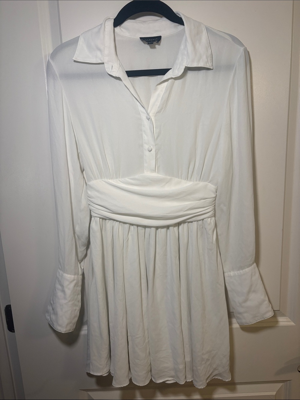Bardot Women’s White Collared Long-Sleeve Pleated Dress- XS Missing Button 🪡🧵